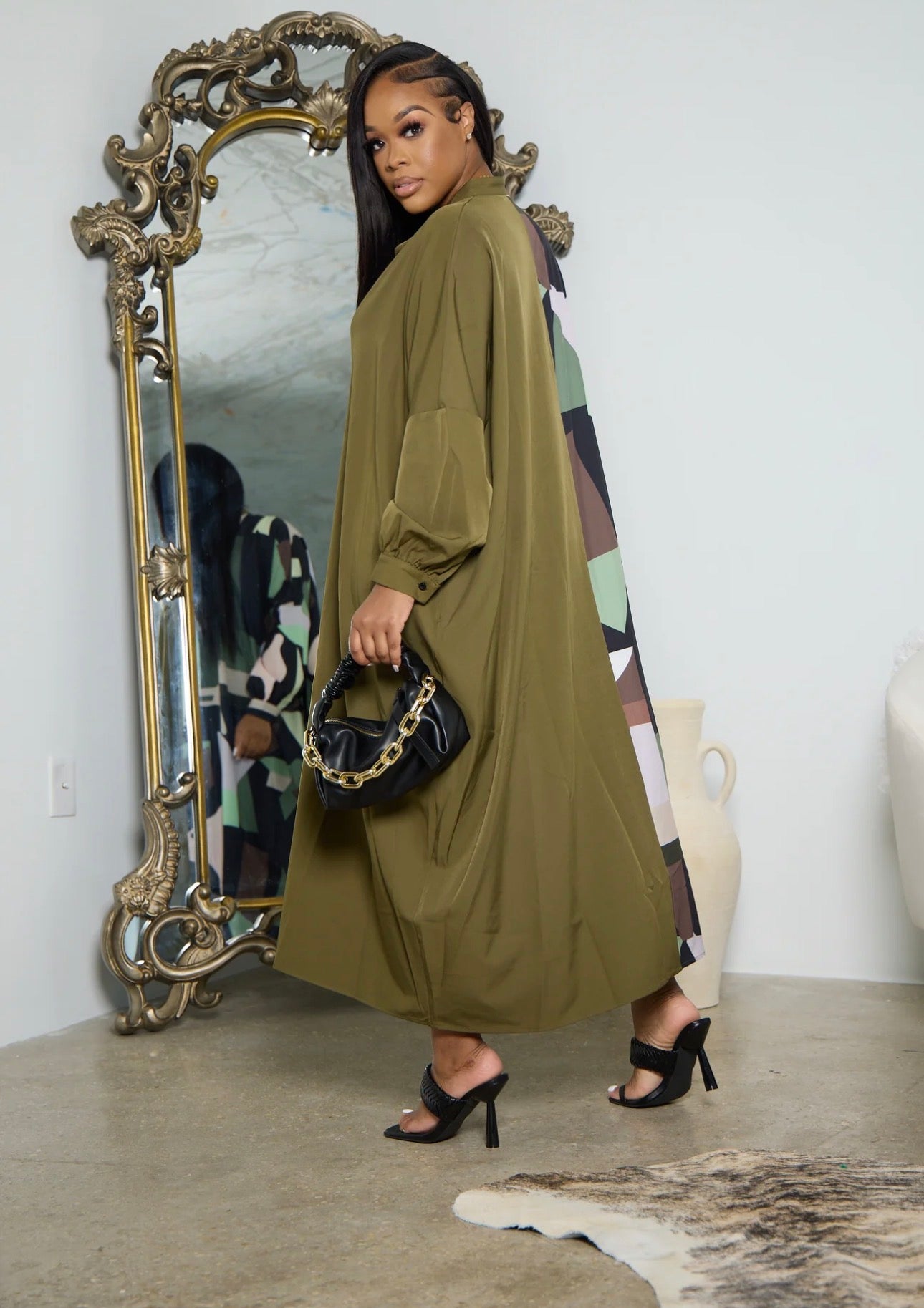 Oversized Olive Shirt Dress