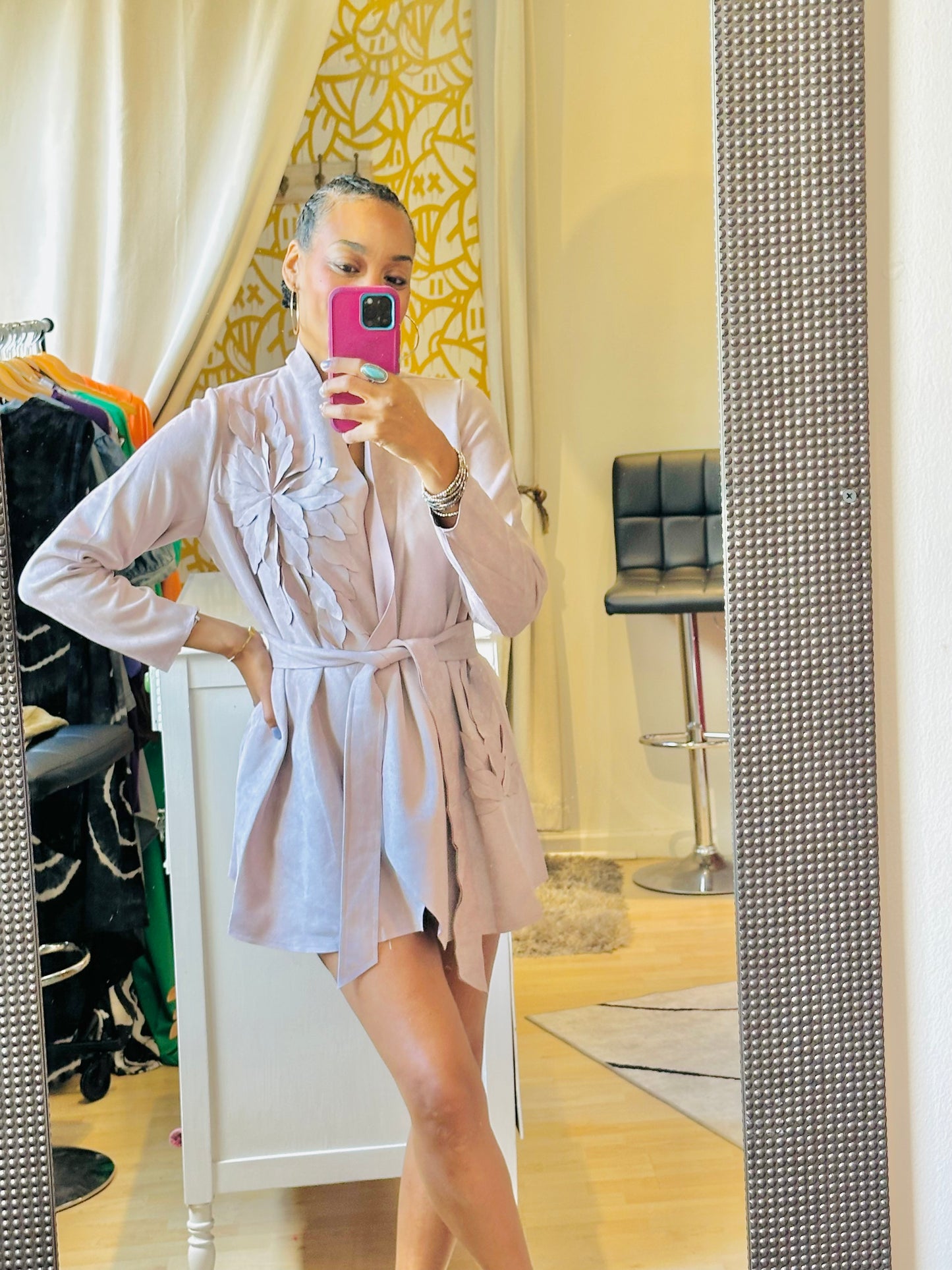 Embellished Floral Suede Jacket