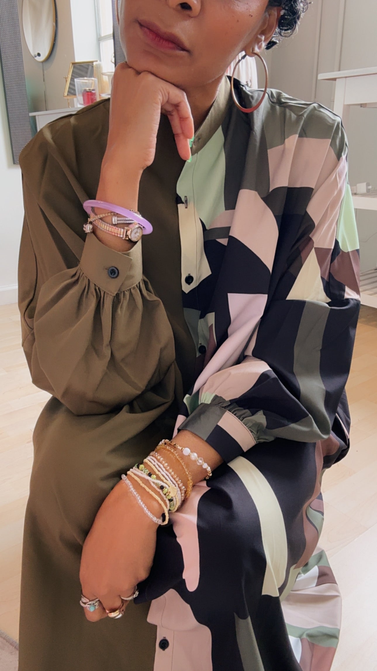 Oversized Olive Shirt Dress