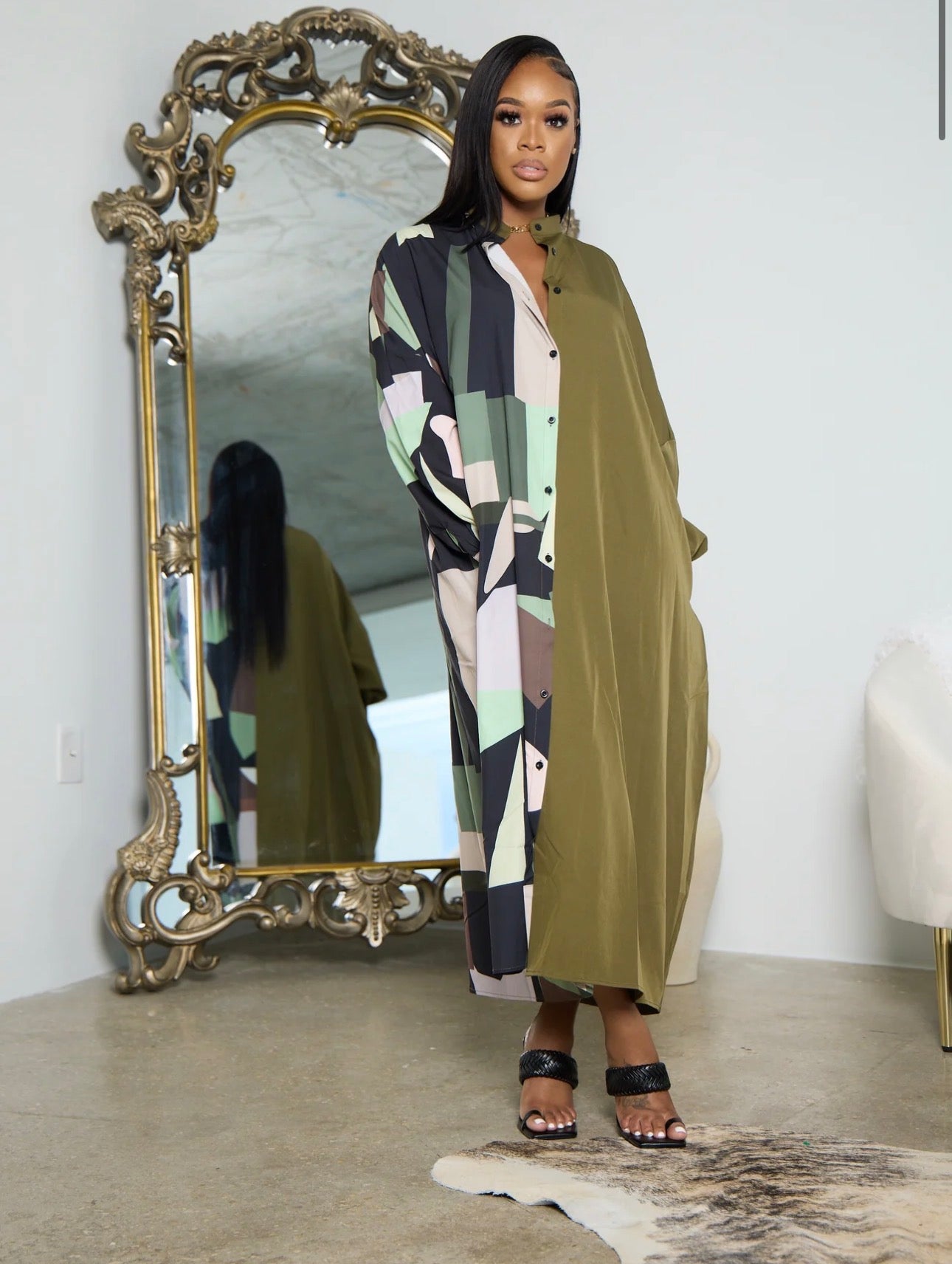 Oversized Olive Shirt Dress
