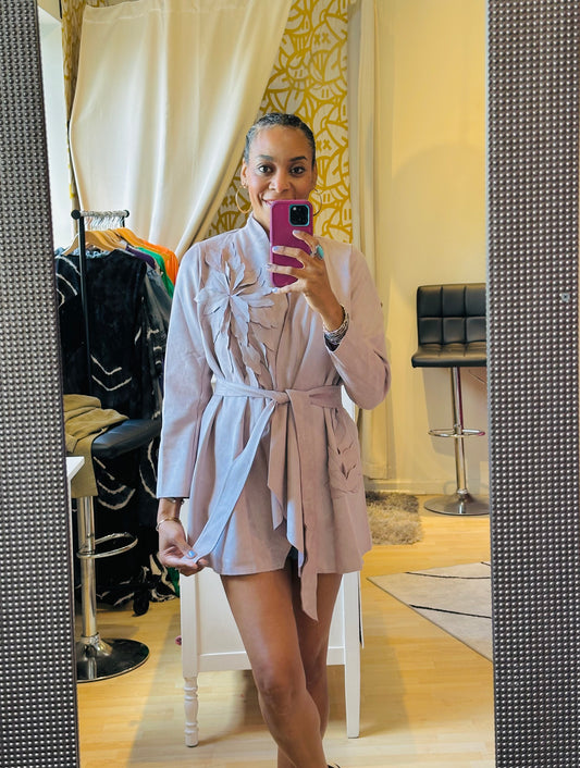 Embellished Floral Suede Jacket