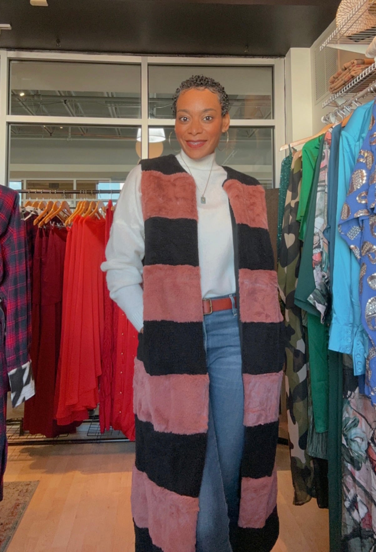 Feeling the Chill Black/Mauve Stripped Vest