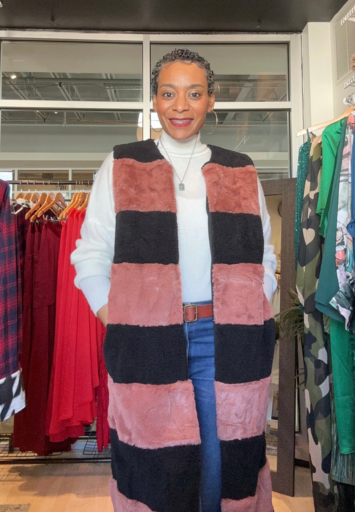 Feeling the Chill Black/Mauve Stripped Vest